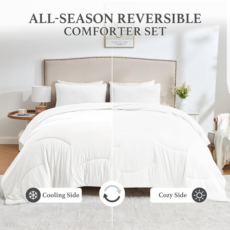 HOMTEC White Queen Size All-Season Down Alternative Comforter Set- Reversible, Lightweight Breathable Cooling Blanket, Ultra Soft Cozy, Perfect for Summer & Year-Round Comfort - Image 2